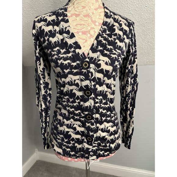 *FIRM* Tory Burch Wool Horse Equestrian Print Big Button Cardigan Small READ - Picture 1 of 8